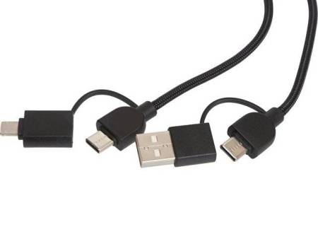 Универсальный зарядный кабель из переработанных ПЭТ и ТПЕ «Acalypha», быстрая зарядка 25 Вт, черный