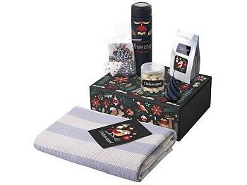 Подарочный набор c пледом, термосом, свечой и миндалем, черный