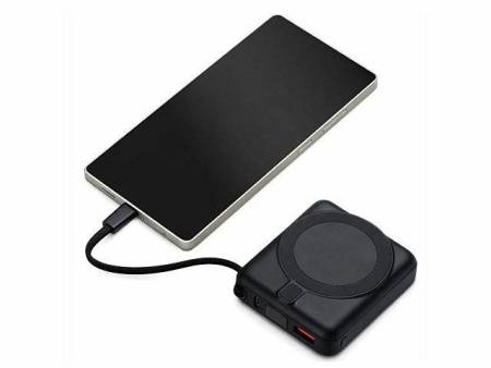 Магнитный беспроводной внешний аккумулятор c подсветкой лого «Энчант», 10000 мАч, черный