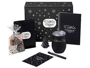 Подарочный набор c термокружкой, блокнотом, ручкой и свечкой, черный