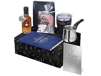 Подарочный набор с туркой, кофе и термокружкой, синий