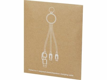 Кабель для зарядки Tecta «6 в 1» из переработанного пластика/бамбука с брелком, сплошной черный