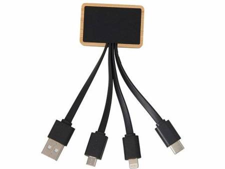 Кабель 3-в-1 с подсветкой лого «Reedia S6», бамбук, черный