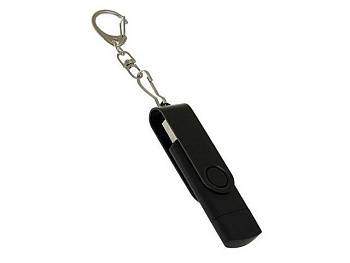 USB-флешка на 128 Гб 2 в 1 поворотный механизм, c дополнительным разъемом Type-C с одноцветным металлическим клипом, черный
