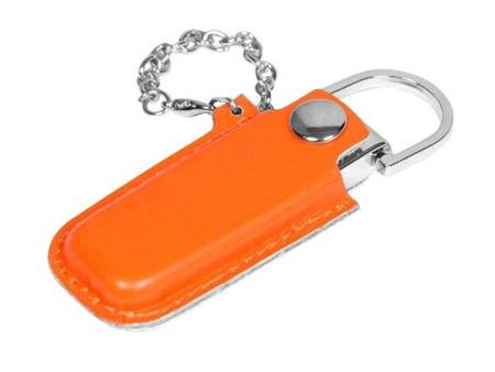 USB 2.0- флешка на 16 Гб в массивном корпусе с кожаным чехлом