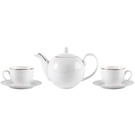 Набор GOLD: две чайных пары и чайник в подарочной упаковке, 250мл и 1200мл, костяной фарфор