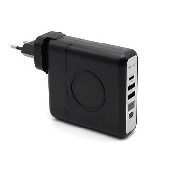 Внешний аккумулятор Gemini с беспроводной зарядкой и сетевым адаптером, 10000 mAh, черный Внешний аккумулятор Gemini с беспроводной зарядкой и сетевым адаптером, 10000 mAh, черный