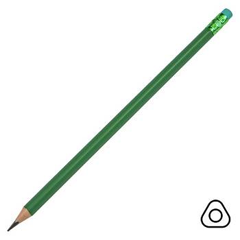 Карандаш чернографитный трехгранный TRINITY с ластиком, пластиковый, HB, зеленый