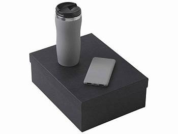 Подарочный набор c вакуумной термокружкой и повербанком С1, серый