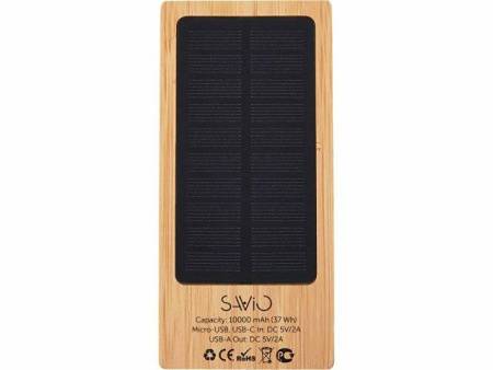 Внешний аккумулятор с подсветкой лого и солнечной панелью «Reedia S1», 10000 mAh, бамбук, черный
