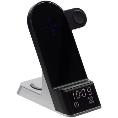 Зарядная станция c часами E-Store для смартфона, часов и наушников, черная Зарядная станция c часами E-Store для смартфона, часов и наушников, черная