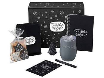 Подарочный набор c термокружкой, блокнотом, ручкой и свечкой, серый