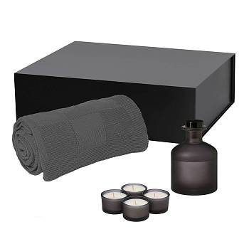 Подарочный набор Sento, Cella, серый (свеча, диффузор, плед)