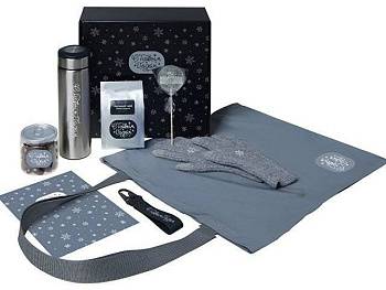 Подарочный набор с перчатками, термосом и чаем, серый