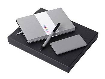 Подарочный набор c блокнотом С2, ручкой и повербанком 5000 mAh, серый Подарочный набор c блокнотом С2, ручкой и повербанком 5000 mAh, серый