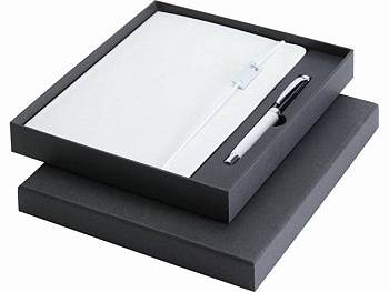 Набор Legato Elegance из блокнота формата А5 в твердой обложке и ручки-роллера, белый/черный