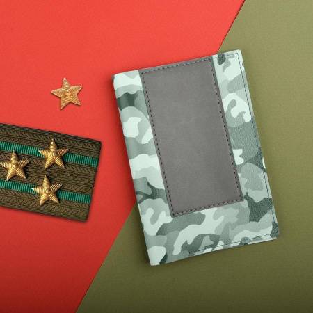 Обложка для паспорта,"Military",серый камуфляж, кожа натуральная 100% Обложка для паспорта,"Military",серый камуфляж, кожа натуральная 100%