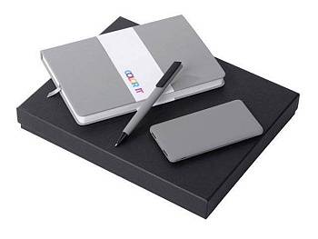 Подарочный набор c блокнотом С1, ручкой и повербанком 5000 mAh, серый Подарочный набор c блокнотом С1, ручкой и повербанком 5000 mAh, серый