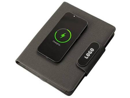 Подарочный набор металлическая ручка и блокнот А5 "Twilight"  со светящимся логотипом и пауэрбэнком