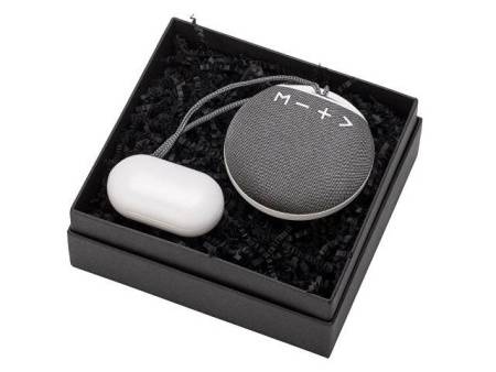 Подарочный набор с колонкой и наушниками «Full Music», белый, серый