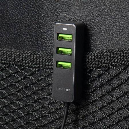 АЗУ 1 USB + 3 USB для пассажиров, QC 3.0, 7А, алюминий, графит, Deppa
