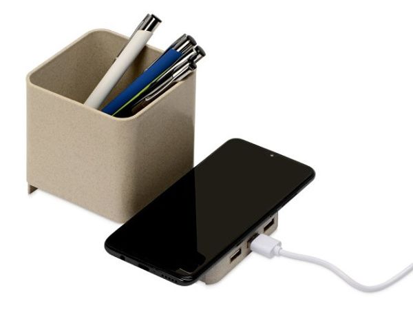 Настольный органайзер Cubic с функциями USB-хаба и беспроводной зарядки Настольный органайзер Cubic с функциями USB-хаба и беспроводной зарядки