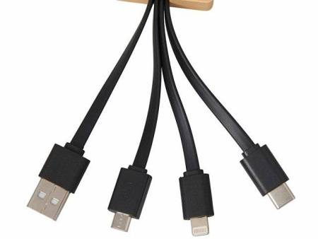 Кабель 3-в-1 с подсветкой лого «Reedia S6», бамбук, черный