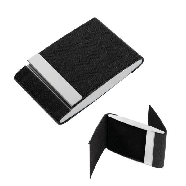 Визитница двухстороняя SENATOR, черный, 9,5х6,5 см, металл, искусств. кожа