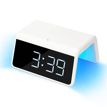 Настольные часы с подсветкой и беспроводной зарядкой 15W, Flame, белый цвет Настольные часы с подсветкой и беспроводной зарядкой 15W, Flame, белый цвет
