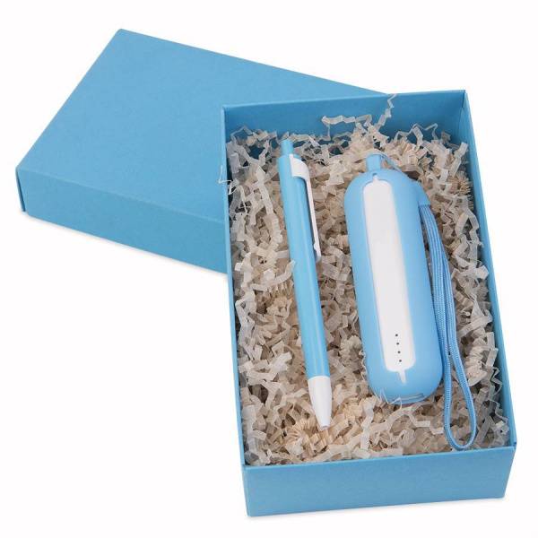 Набор SEASHELL-1:Универсальный аккумулятор(2000 mAh) и ручка в подарочной коробке,голубой