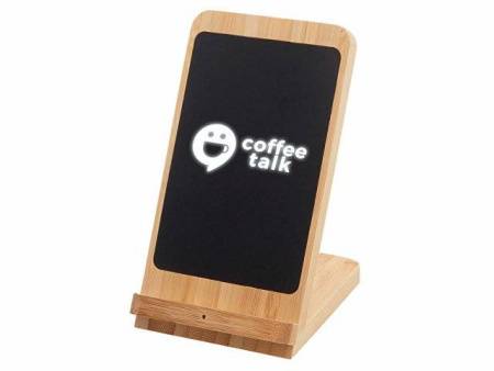 Беспроводное зарядное устройство 2-в-1 с подсветкой лого «Reedia S4», 15 Вт, бамбук, черный