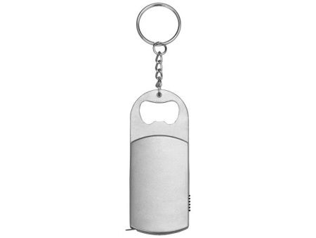 Брелок-открывалка с рулеткой и фонариком "Open", серебристый Брелок-открывалка с рулеткой и фонариком "Open", серебристый