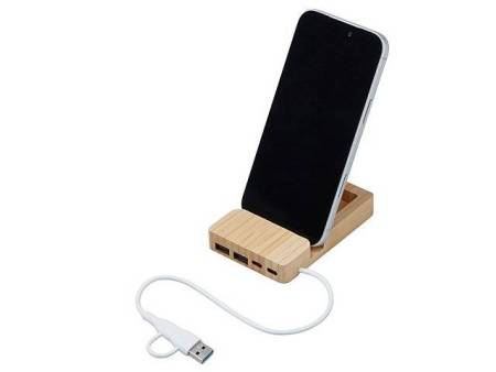 USB хаб «Memo», 2*USB, 2*Type C, бамбук