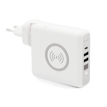 Внешний аккумулятор Gemini с беспроводной зарядкой и сетевым адаптером, 10000 mAh, белый Внешний аккумулятор Gemini с беспроводной зарядкой и сетевым адаптером, 10000 mAh, белый