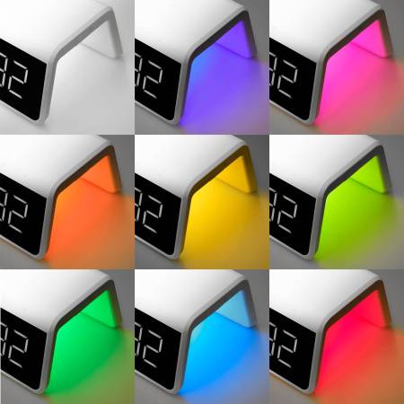 Настольные часы с подсветкой и беспроводной зарядкой 15W, Flame, белый цвет Настольные часы с подсветкой и беспроводной зарядкой 15W, Flame, белый цвет