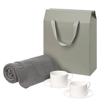 Подарочный набор Mokko, Сella, серый в коробке-пакете (две чайных пары, плед)