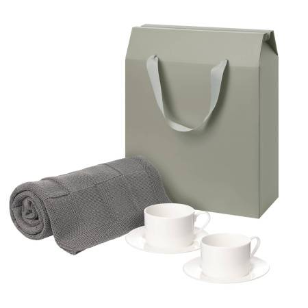 Подарочный набор Mokko, Сella, серый в коробке-пакете (две чайных пары, плед)