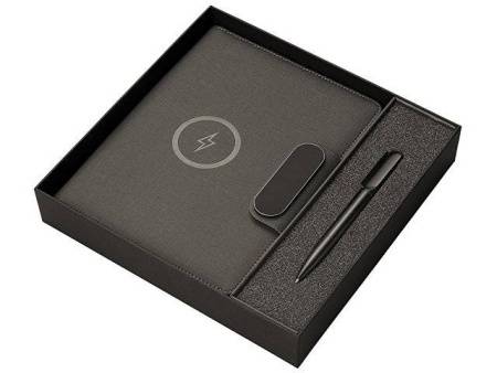 Подарочный набор металлическая ручка и блокнот А5 "Twilight"  со светящимся логотипом и пауэрбэнком