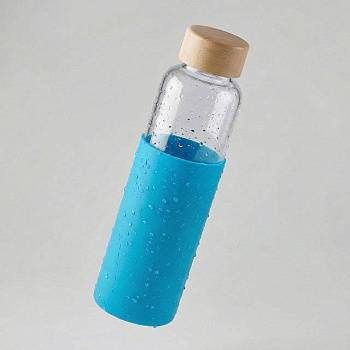 Бутылка для воды стеклянная "Refine", в чехле, 550 мл, голубой