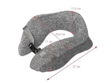 Подушка TORBER, дорожная, с эфектом памяти, серая, полиэстер, 20х27х10 см