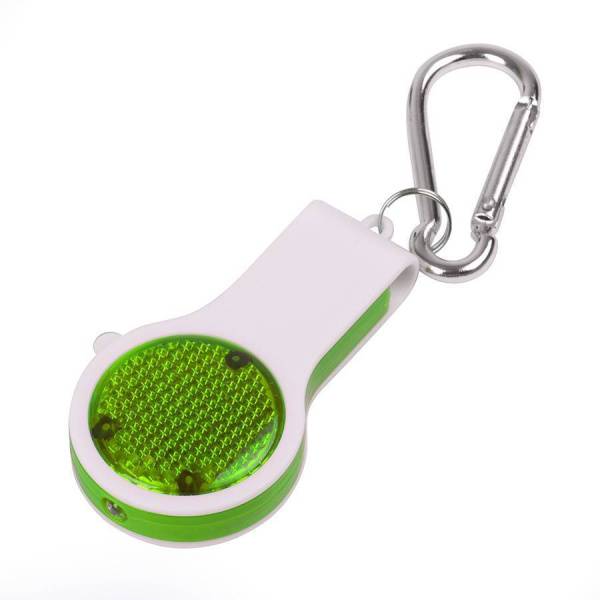 Брелок FLOYKIN со свистком, фонариком и светоотражателем  на карабине, зеленый с белым,3,7х6,7х1