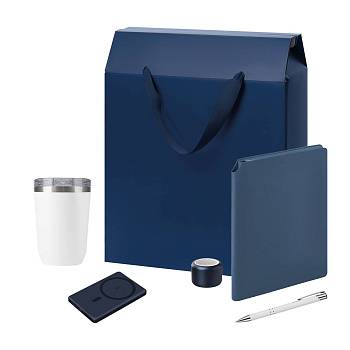 Подарочный набор Welcome Pack Premium, синий (термокружка, колонка, ежедневник, ручка, ЗУ, коробка-пакет) Подарочный набор Welcome Pack Premium, синий (термокружка, колонка, ежедневник, ручка, ЗУ, коробка-пакет)