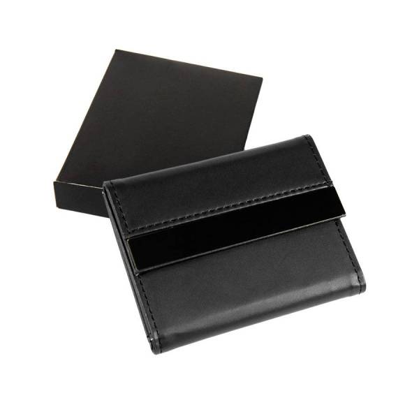 Футляр для карт, 20 кармашков, черный, 10,7х8,5х1,8 см, иск. кожа, металл